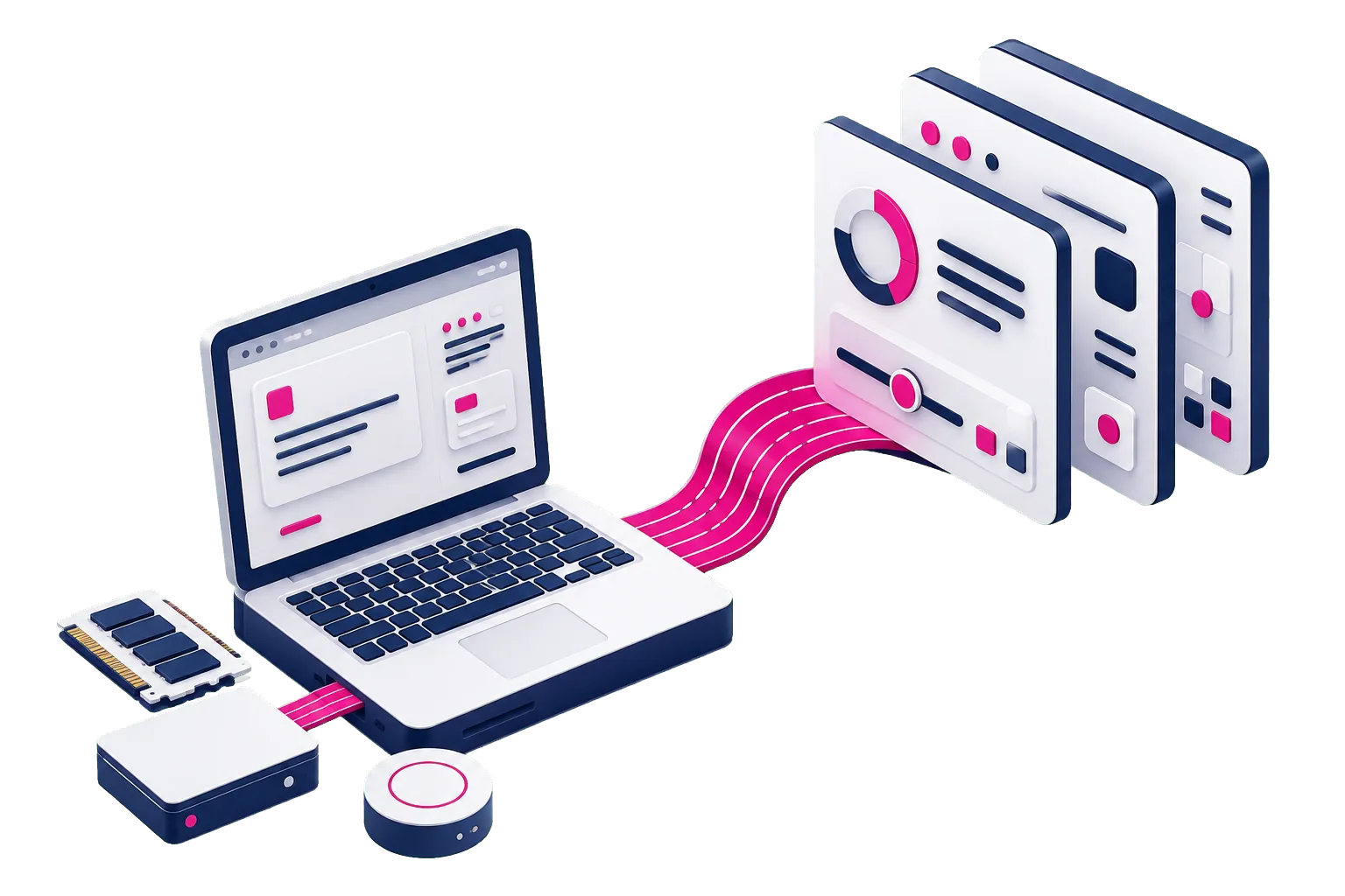 Illustration von Hardware und verbundenen Software-Ebenen