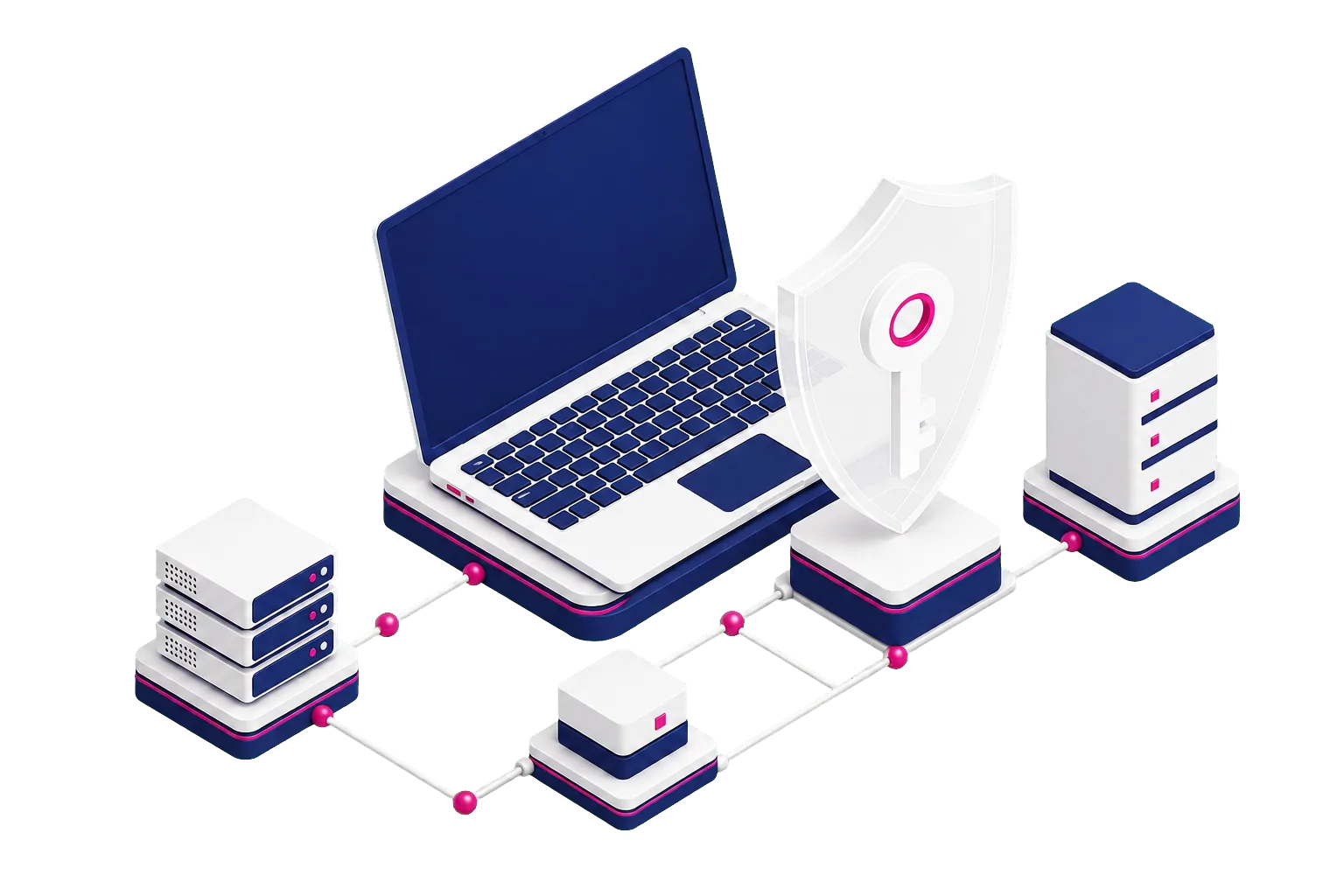 Illustration eines vernetzten, geschützten IT-Arbeitsplatzes