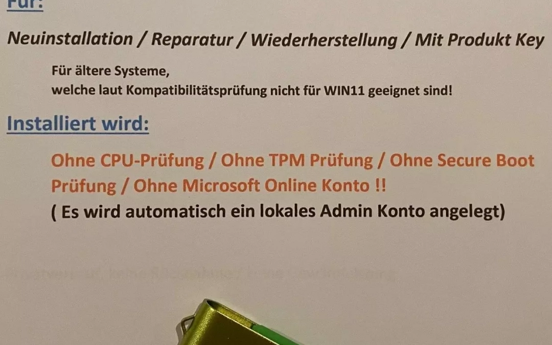 Gebrauchtware 17 Windows 11 USB Installation Stick 32GB